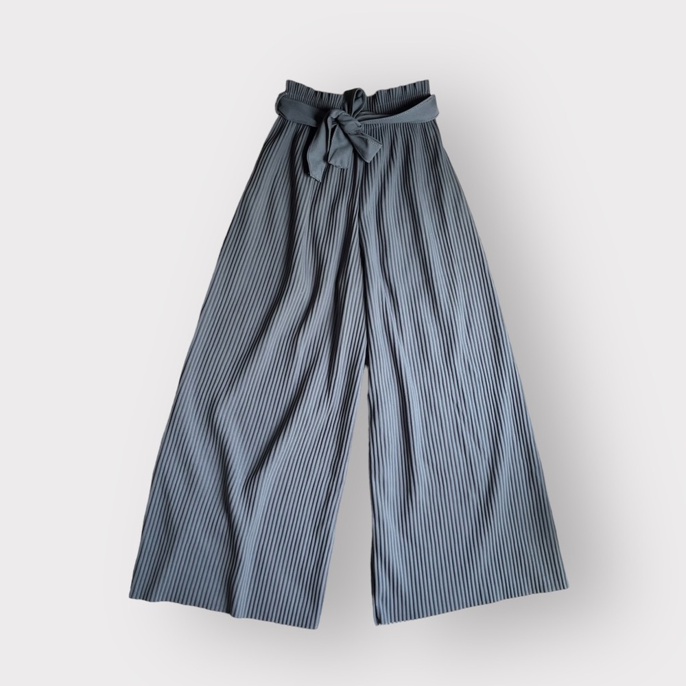 Blue Paperbag Pleated Tie Pants